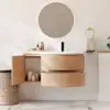 35" Floating Single Curved Bathroom Vanity with Sink & Storage – Natural Right Offset
