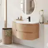 35" Floating Single Curved Bathroom Vanity with Sink & Storage – Natural Right Offset
