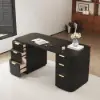 Modern 162 cm Rounded Edge Black Sintered Stone Desk with Dual Storage