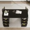 Modern 162 cm Rounded Edge Black Sintered Stone Desk with Dual Storage