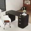 Modern 162 cm Rounded Edge Black Sintered Stone Desk with Dual Storage