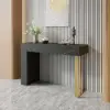 Modern 47" Marble Effect Console Table with 2 Drawers & Golden Leg – Black