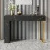 Modern 47" Marble Effect Console Table with 2 Drawers & Golden Leg – Black