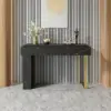 Modern 47" Marble Effect Console Table with 2 Drawers & Golden Leg – Black