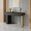 Modern 47" Marble Effect Console Table with 2 Drawers & Golden Leg – Black