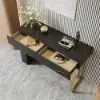 Modern 47" Marble Effect Console Table with 2 Drawers & Golden Leg – Black