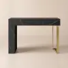 Modern 47" Marble Effect Console Table with 2 Drawers & Golden Leg – Black