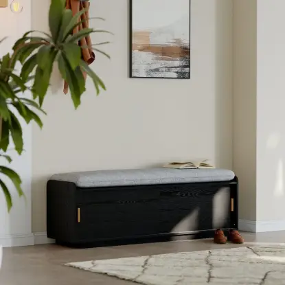 Black Shoe Storage Bench with Cushion