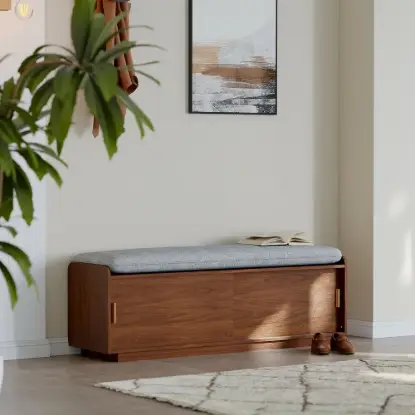 Picture of Walnut Shoe Storage Bench with Cushion