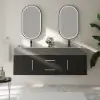 Modern 59" Black Floating Double Bathroom Vanity with Sintered Stone Top and Sink – Silver Handles Design