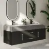 Modern 59" Black Floating Double Bathroom Vanity with Sintered Stone Top and Sink – Silver Handles Design