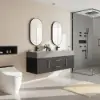 Modern 59" Black Floating Double Bathroom Vanity with Sintered Stone Top and Sink – Silver Handles Design