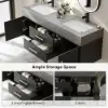 Modern 59" Black Floating Double Bathroom Vanity with Sintered Stone Top and Sink – Silver Handles Design