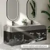 Modern 59" Black Floating Double Bathroom Vanity with Sintered Stone Top and Sink – Silver Handles Design