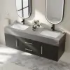 Modern 59" Black Floating Double Bathroom Vanity with Sintered Stone Top and Sink – Silver Handles Design