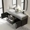 Modern 59" Black Floating Double Bathroom Vanity with Sintered Stone Top and Sink – Silver Handles Design