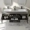 Modern 59" Black Floating Double Bathroom Vanity with Sintered Stone Top and Sink – Silver Handles Design