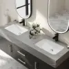 Modern 59" Black Floating Double Bathroom Vanity with Sintered Stone Top and Sink – Silver Handles Design