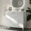 1000mm Freestanding White Bathroom Vanity, Sintered Stone Countertop & Silver Handles