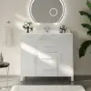 1000mm Freestanding White Bathroom Vanity, Sintered Stone Countertop & Silver Handles
