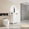 1000mm Freestanding White Bathroom Vanity, Sintered Stone Countertop & Silver Handles