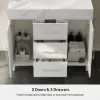 1000mm Freestanding White Bathroom Vanity, Sintered Stone Countertop & Silver Handles