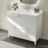 1000mm Freestanding White Bathroom Vanity, Sintered Stone Countertop & Silver Handles