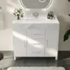 1000mm Freestanding White Bathroom Vanity, Sintered Stone Countertop & Silver Handles