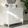 1000mm Freestanding White Bathroom Vanity, Sintered Stone Countertop & Silver Handles