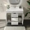1000mm Freestanding White Bathroom Vanity, Sintered Stone Countertop & Silver Handles