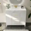 Picture of 1000mm Freestanding White Bathroom Vanity, Sintered Stone Countertop & Gold Handles