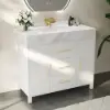 Picture of 1000mm Freestanding White Bathroom Vanity, Sintered Stone Countertop & Gold Handles