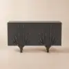 Mid Century Modern 160 cm Black Sideboard with Branch Design & 2 Doors