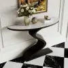 Modern 39" Demilune Console Table with White Sintered Stone Top