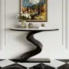 Modern 39" Demilune Console Table with White Sintered Stone Top