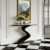 Modern 39" Demilune Console Table with White Sintered Stone Top