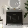 1000mm Freestanding Black Bathroom Vanity, Sintered Stone Countertop & Gold Handles