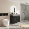 1000mm Freestanding Black Bathroom Vanity, Sintered Stone Countertop & Gold Handles