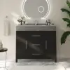 1000mm Freestanding Black Bathroom Vanity, Sintered Stone Countertop & Silver Handles