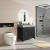 1000mm Freestanding Black Bathroom Vanity, Sintered Stone Countertop & Silver Handles
