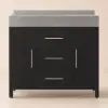 1000mm Freestanding Black Bathroom Vanity, Sintered Stone Countertop & Silver Handles