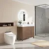 1000mm Walnut Freestanding Bathroom Vanity Sintered Stone Top & Silver Handles