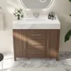 1000mm Walnut Freestanding Bathroom Vanity Sintered Stone Top & Silver Handles
