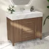 1000mm Walnut Freestanding Bathroom Vanity Sintered Stone Top & Silver Handles
