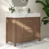 1000mm Walnut Freestanding Bathroom Vanity Sintered Stone Top & Silver Handles