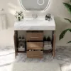1000mm Walnut Freestanding Bathroom Vanity Sintered Stone Top & Silver Handles