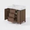 1000mm Walnut Freestanding Bathroom Vanity Sintered Stone Top & Silver Handles