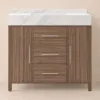 1000mm Walnut Freestanding Bathroom Vanity Sintered Stone Top & Silver Handles