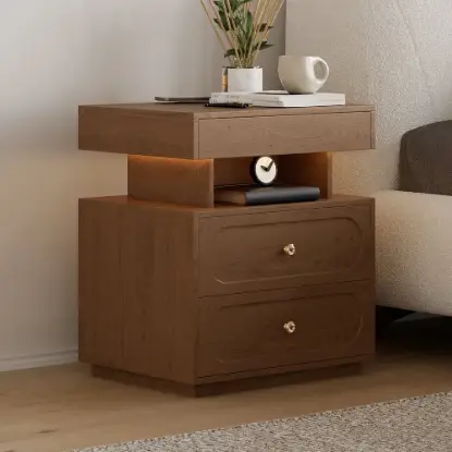Picture of Krila Floating 3-Drawer LED Smart Bedside Table with Light – Rectangle – Nightstand – AUD-H2115