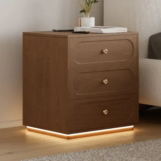 Krila Floating 3-Drawer LED Smart Bedside Table with Light Set of 2